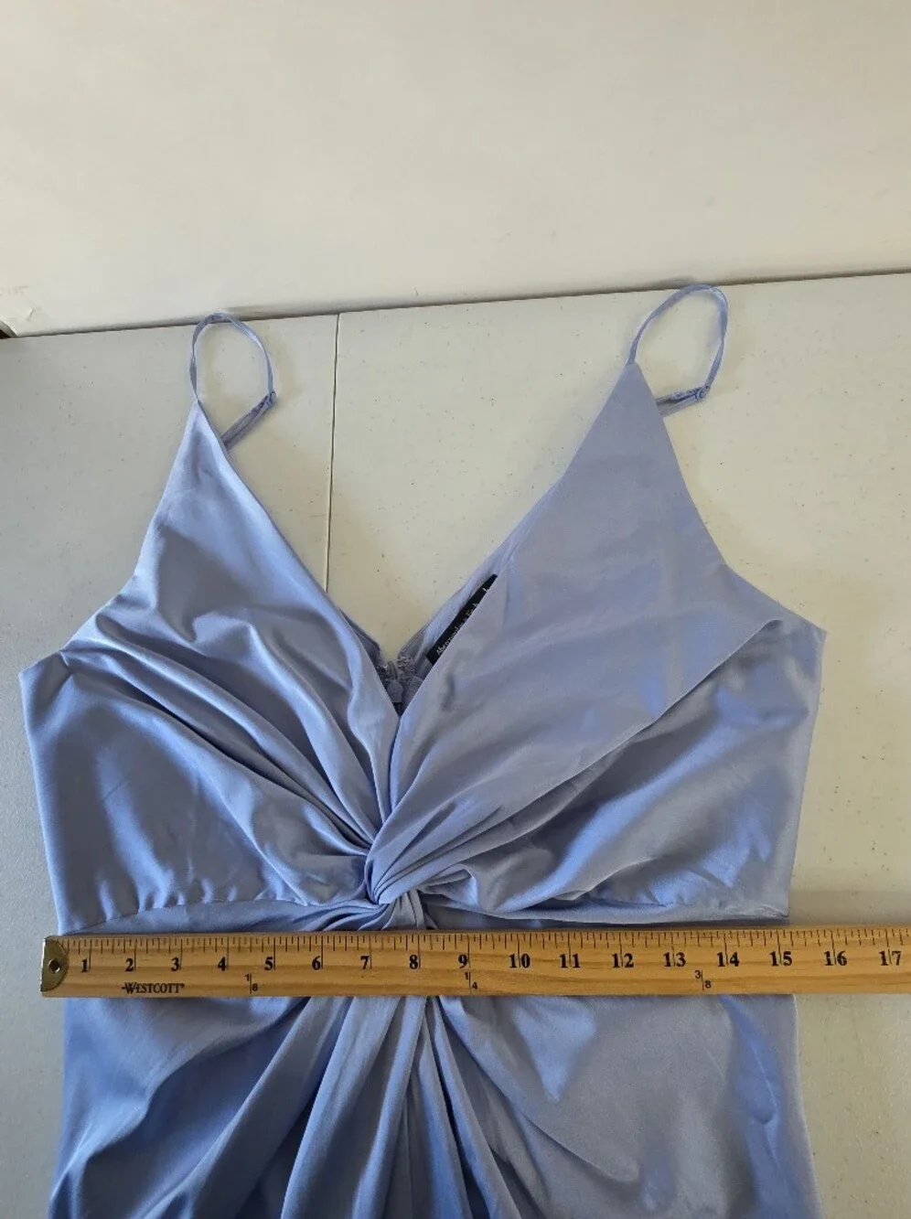 Abercrombie & Fitch Draped Twist Front Maxi Dress Size L Satin Blue Event Party